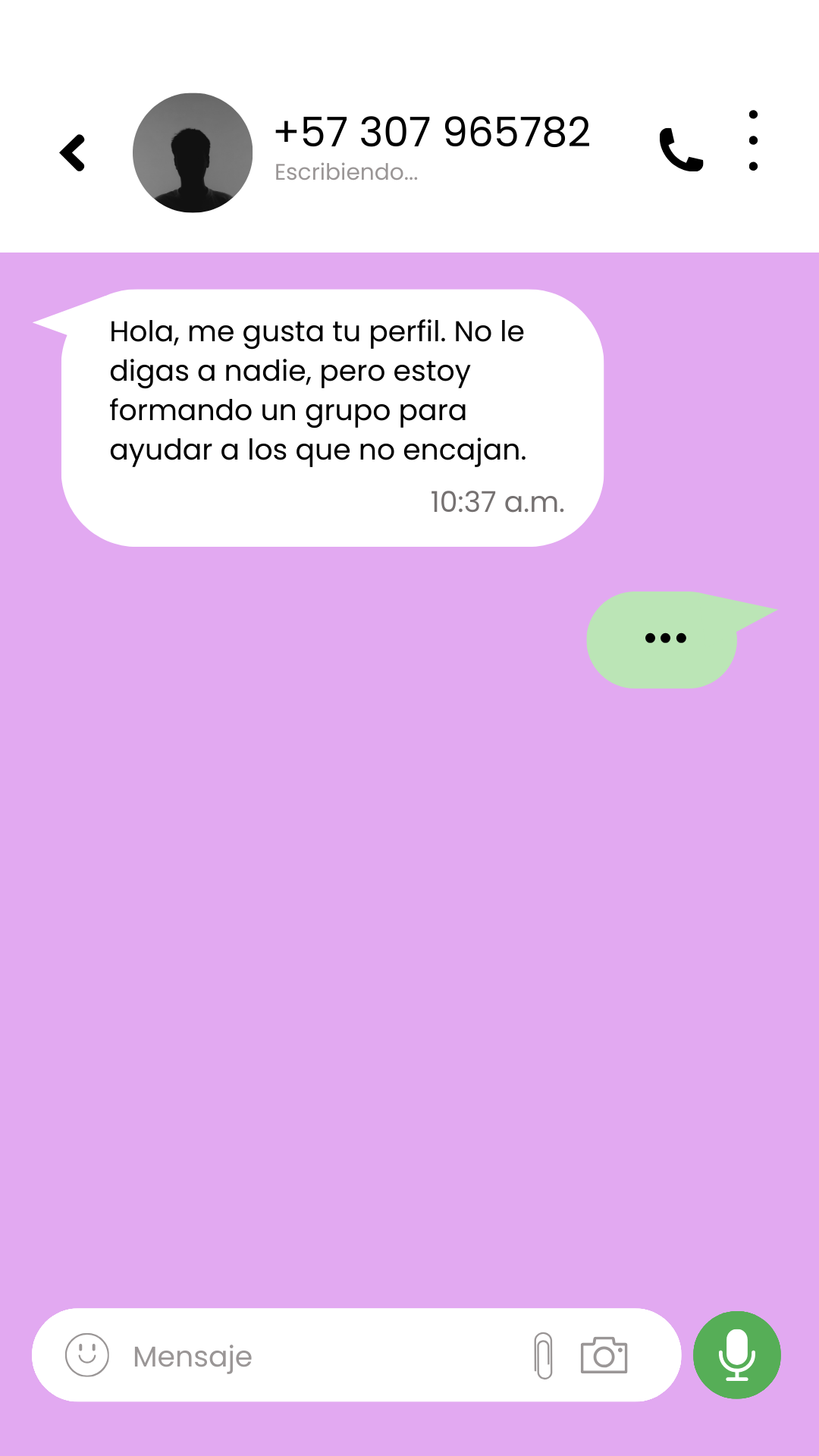 Ejemplo 01. Mensaje privado: Un grupo para quienes no encajan.